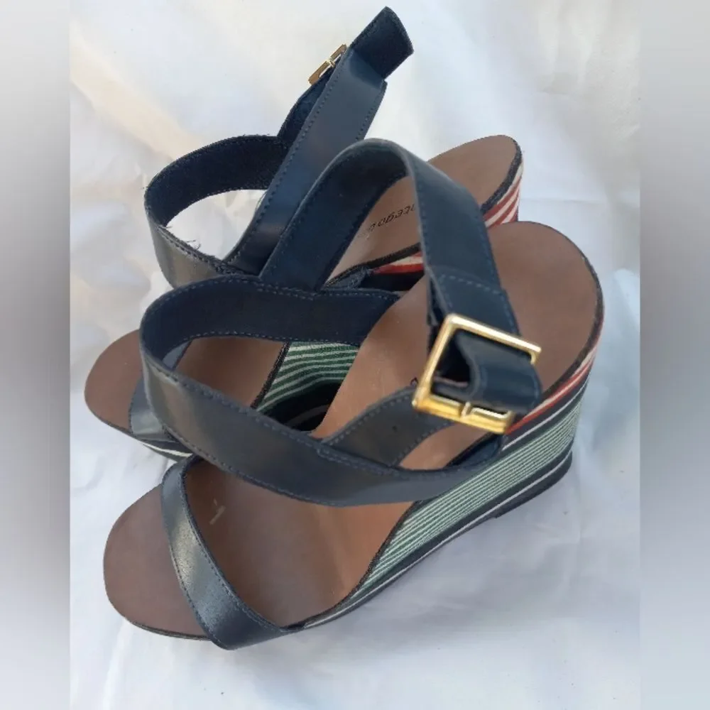 Montigo Bay Retro Striped Wedge Sandals Size 7